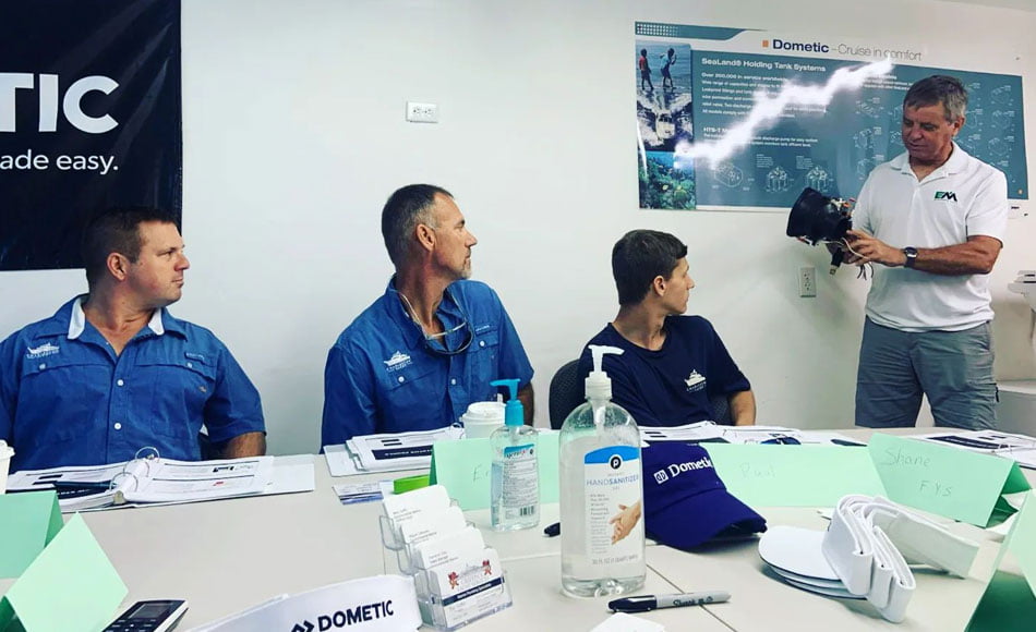 Charleston Yacht technicians discussing Dometic products.